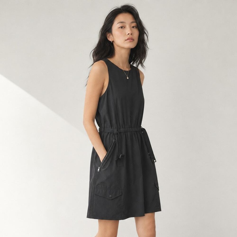 Patagonia Black Lightweight Fleetwith Sleeveless Belted Short Dress, size XS